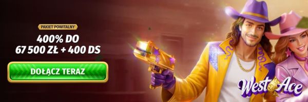 Strona startowa West Ace Casino z licznikiem darmowych spinów
